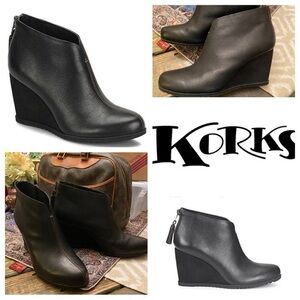 Kork Ease Korks Haldor Black Leather Wedge Bootie 7.5